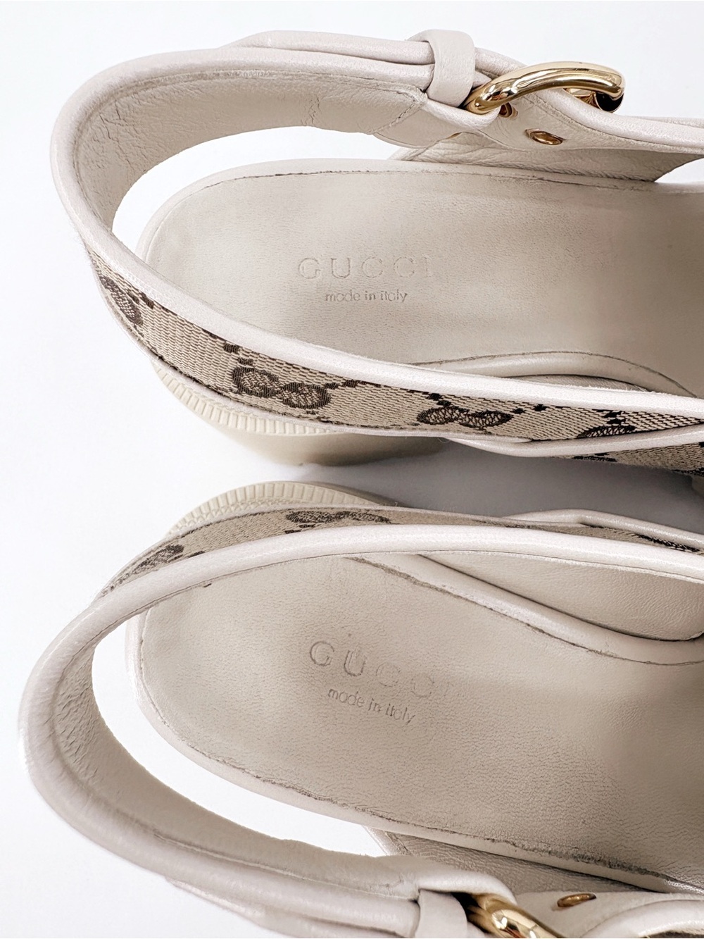 GUCCI GG Supreme Lug Sole Platform Crossover Sandals Cream 38 - Picture 10 of 16